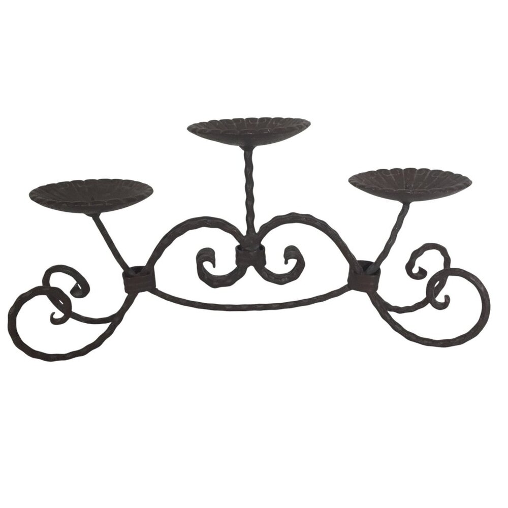 Wrought Iron 3-Arm Candle Holder Centerpiece Table Or Fireplace Handmade